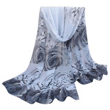2017 Amazing Collocation scarf Women Beautiful Rose Pattern Chiffon Shawl Wrap Wraps Scarf Scarves foulard femme #YL