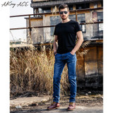 2017 AKing ACE New Arrival Men's Jeans Slim straight Blue denim jeans men casual ripped jean fashion pants 28-36, ZA253