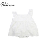 2017 Adorable 0-24M Newborn Baby Kids Girls Summer Infant Romper Dress Lace Ruffled Hollow Jumpsuit White Cotton Clothes Outfits