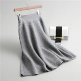 2017 A-Line Women Skirt Autumn Winter Knitted Flower Elastic High Waist Women Long Skirt Female Warm Ladies Midi Skirt Saia