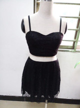 2017 A Line Summer Sexy Women 2 Two Piece Lace Dress White Spaghetti Strap V Neck Casual Mini Vestido Club Party Dress Plus Size