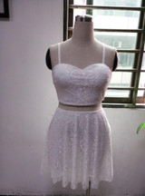 2017 A Line Summer Sexy Women 2 Two Piece Lace Dress White Spaghetti Strap V Neck Casual Mini Vestido Club Party Dress Plus Size