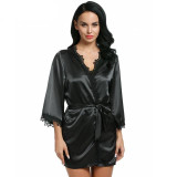 Sexy robes sleepwear women nightwear satin lace plus size