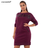 2017 5xl 6xl Letter Print New Women Dresses Large Size Winter Warm Dress Plus Size women Clothing Casual Elegant Blue vestidos