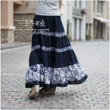 2017 50s Vintage Summer Skirts Womens Pleated Cotton Linen Skirt Floral Print Bohemian Skirt