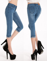 2017 3/4 Women's Skinny Jeans Summer Knee Length Blue Stretch Denim Trousers & Capris Women Plus Size Shorts Pencil Pants Female