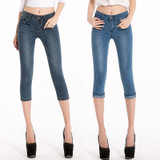2017 3/4 Women's Skinny Jeans Summer Knee Length Blue Stretch Denim Trousers & Capris Women Plus Size Shorts Pencil Pants Female