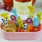 2017 10pcs/set Animal Farm mini cartoon fruit fork sign resin fruit toothpick bento lunch for children decorative plastic sign