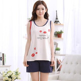 2017 - Women's Totoro pattern cotton material vest suit Summer Pajamas Sleeveless Sleepwear Women