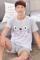 2017 - Men's Grey Totoro pattern short sleeves short pants suit Home wear