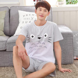2017 - Men's Grey Totoro pattern short sleeves short pants suit Home wear