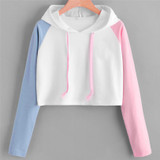 2017 # Long Sleeve Patchwork Casual Sweatshirts Hoodies Women Short Clothing Length Hooded Autumn Women Sweatshirt
