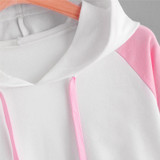 2017 # Long Sleeve Patchwork Casual Sweatshirts Hoodies Women Short Clothing Length Hooded Autumn Women Sweatshirt