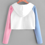 2017 # Long Sleeve Patchwork Casual Sweatshirts Hoodies Women Short Clothing Length Hooded Autumn Women Sweatshirt