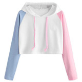 2017 # Long Sleeve Patchwork Casual Sweatshirts Hoodies Women Short Clothing Length Hooded Autumn Women Sweatshirt