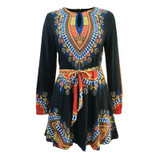 2017  African Print Black Dress Hot Women African Print Black Dress Long Sleeve Autumn Winter Dashiki Dresses For Women Clothing