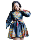 2017  African Print Black Dress Hot Women African Print Black Dress Long Sleeve Autumn Winter Dashiki Dresses For Women Clothing