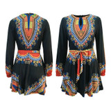 2017  African Print Black Dress Hot Women African Print Black Dress Long Sleeve Autumn Winter Dashiki Dresses For Women Clothing