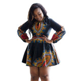 2017  African Print Black Dress Hot Women African Print Black Dress Long Sleeve Autumn Winter Dashiki Dresses For Women Clothing