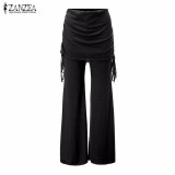 2016 ZANZEA New Fashion Women Pants Comfortable Wide Leg Elastic Waist Pants Female Casual Loose Trousers Plus Size S-4XL