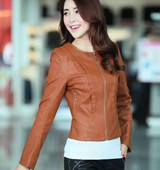 2016 Women's xxxl Motorcycle PU Leather Jacket Plus Size Female Zipper Outerwear jacket coat