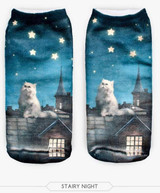 New Cute Cat Pattern Women Socks 3D Printed Unisex Cute Low Cut Ankle Socks Multiple Colors Harajuku Style Cat Socks
