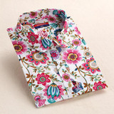 New Cotton Women Vintage Shirts Turn Down Collar Shirt Blusas Femininas 5XL Plus Size Long Sleeve Blouses Floral Women Tops 2016