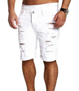 New Cool Men's Skinny Runway Straight Knee Denim Pants Destroyed Ripped Knee Length  Jeans