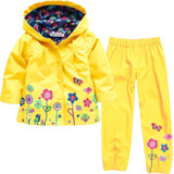 New Clothing Set Autumn Flower Pattern Kids Clothes Girls Clothes Sets Raincoat +Pant 2Pcs Casual Suit Children's Clothes