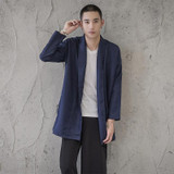 New China Style Cotton Linen Men Cardigan Loose Trench Jacket Kimono Shawls Coat Street Fashion Hiphop Trench Outwear