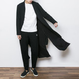 New China Style Mens Trench Jacket Male Long Sleeve Kimono Long Cardigan Jacket Punk Fashion Casual Trench Outwear