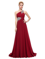 Free Delivery Long Chiffon Bridesmaid Dresses One Shoulder Beading Royal Blue Purple Red Pink Cheap Bridesmaid Dress Gown 2949