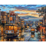Frameless City Night Bus Diy Digital Oil Painting By Numbers Landscape Modern Wall Art Canvas Painting Unique Gift Wall Artwork