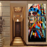Framed 3pcs Abstract Print The Indians feathered home decor Canvas Print Native american girl Painting Wall Art Picture PT0730