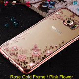 Frame Clear Case Cover For Samsung Galaxy A3 A5 A7 2016 2015 J3 J5 J7 Grand Prime S3 S4 S5 S6 S7 edge Flower Diamonds Soft Cases