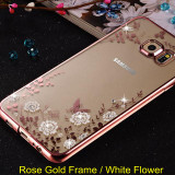 Frame Clear Case Cover For Samsung Galaxy A3 A5 A7 2016 2015 J3 J5 J7 Grand Prime S3 S4 S5 S6 S7 edge Flower Diamonds Soft Cases
