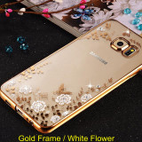 Frame Clear Case Cover For Samsung Galaxy A3 A5 A7 2016 2015 J3 J5 J7 Grand Prime S3 S4 S5 S6 S7 edge Flower Diamonds Soft Cases