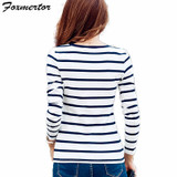 Foxmertor Striped T-shirt Women 2018 New Fashion Autumn Long Sleeve V-Neck Female Cotton T-Shirt Classic Top Tees Elasticit F630