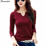 Foxmertor Striped T-shirt Women 2018 New Fashion Autumn Long Sleeve V-Neck Female Cotton T-Shirt Classic Top Tees Elasticit F630