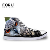 FORUDESIGNS Women Casual Canvas Shoes 3D Animals Owl Lerpard Panda Girl Students School Leisure Flats High Top Vulcanized Shoes