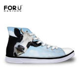 FORUDESIGNS Fashion Women Casual 3D Animal French Bulldog Frenchie Printed Shoes Female Lace-up Flats Girl High Top Canvas Shoes