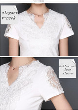 2017 Fashion Summer Style Blusa White Lace Cotton Blouse Elegant Women Tops Plus Size Sexy Hollow Out Shirts Woman Clothes 59C40