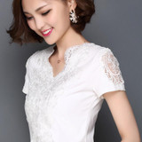2017 Fashion Summer Blusa White Lace Cotton Blouse shirt Elegant Women Tops Plus Size Sexy Hollow Out Shirts Women Clothes 59C40