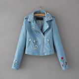 2017 Fashion Spring Leather Jacket Women Floral Embroidery Zipper Short PU Motorcycle Jacket Women Basic Coats Jaqueta Feminina