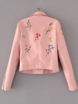 2017 Fashion Spring Leather Jacket Women Floral Embroidery Zipper Short PU Motorcycle Jacket Women Basic Coats Jaqueta Feminina