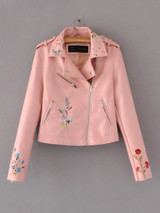 2017 Fashion Spring Leather Jacket Women Floral Embroidery Zipper Short PU Motorcycle Jacket Women Basic Coats Jaqueta Feminina