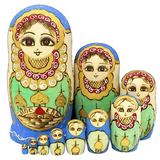 Colorful Yellow Wooden Matryoshka Nesting Dolls 10 Pieces