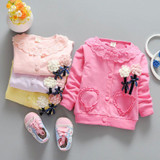 2017 Fashion Spring Autumn Casual Girls Lace Flower Heart Jackets Cardigan Baby Kids Coat Children Princess Outwear Coats S4621