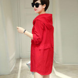 2017 Fashion Plus Size Loose Women Tops Summer Pure Color Three Quarter Sleeve Thin Sunscreen Trench Coat Leisure Outwear OK764