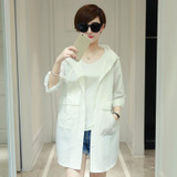 2017 Fashion Plus Size Loose Women Tops Summer Pure Color Three Quarter Sleeve Thin Sunscreen Trench Coat Leisure Outwear OK764